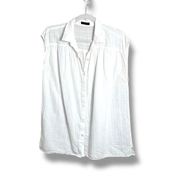 ATM White Cotton Button Down Blouse Size Medium - Picture 1 of 6